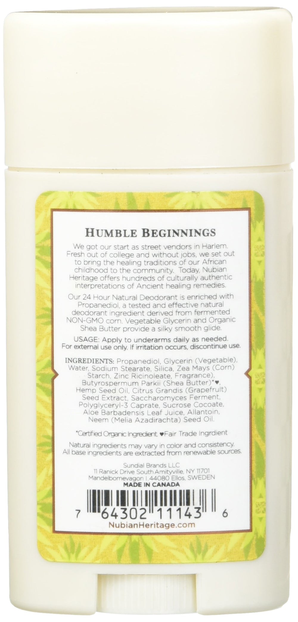 Nubian Heritage deodorant pack showing two sticks for daily natural protection
