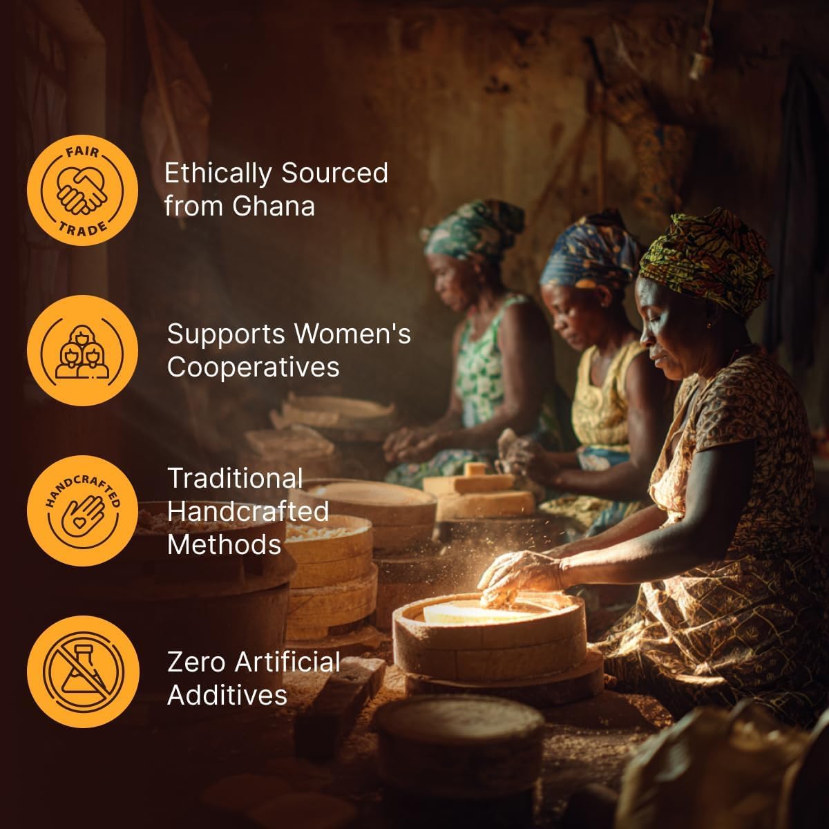 Nubiana handmade cooperative process reflects traditional soapmaking techniques.