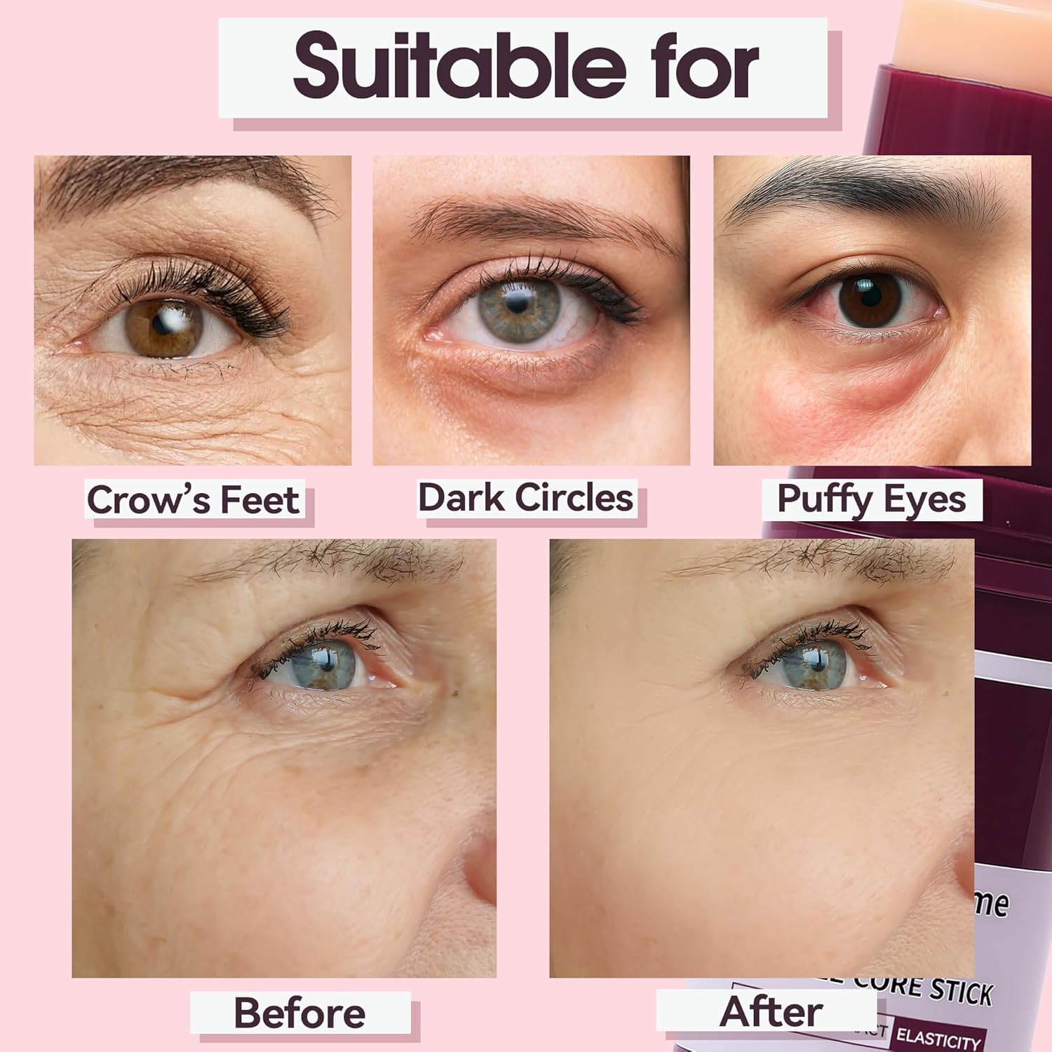 Nuckhuce balm for eyes demonstrates gentle firming support around the eye area.