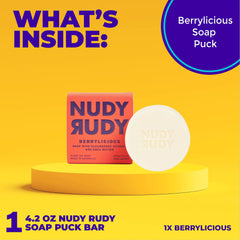 Nudy Rudy Berrylicious Soap Bar Puck rich lather ready for daily cleansing.