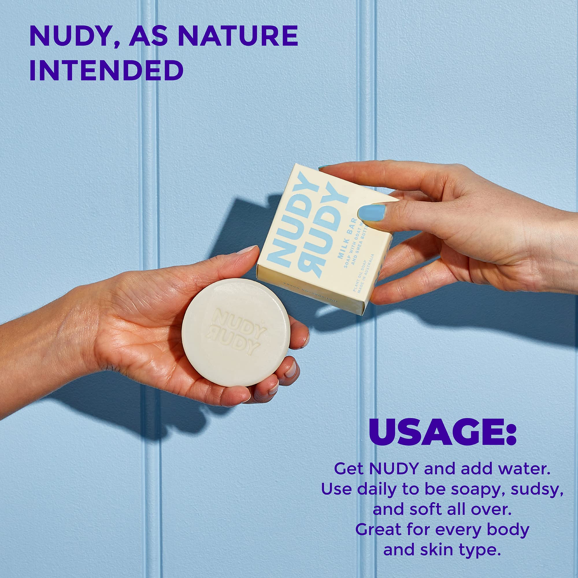 Nudy Rudy triple-milled bars stacked to emphasize longevity and richness