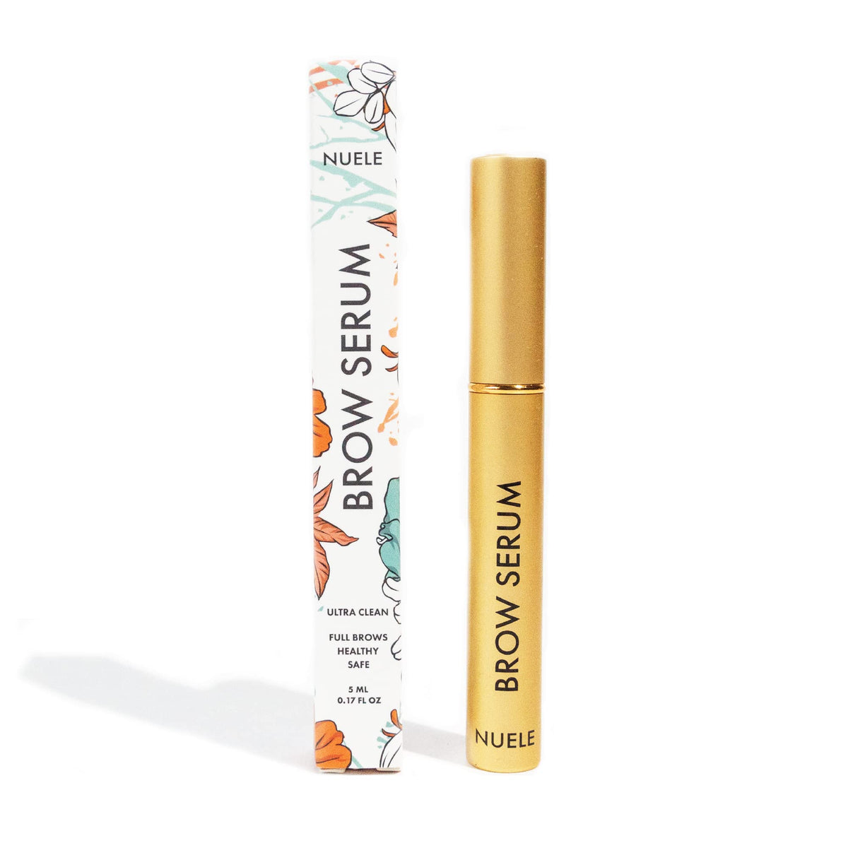 Nuele Brow Serum full bottle shows a clean formula for fuller-looking brows.