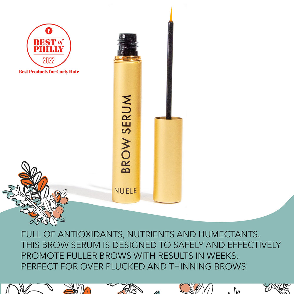 Nuele Brow Serum packaging highlights a toxin-free clean beauty option.