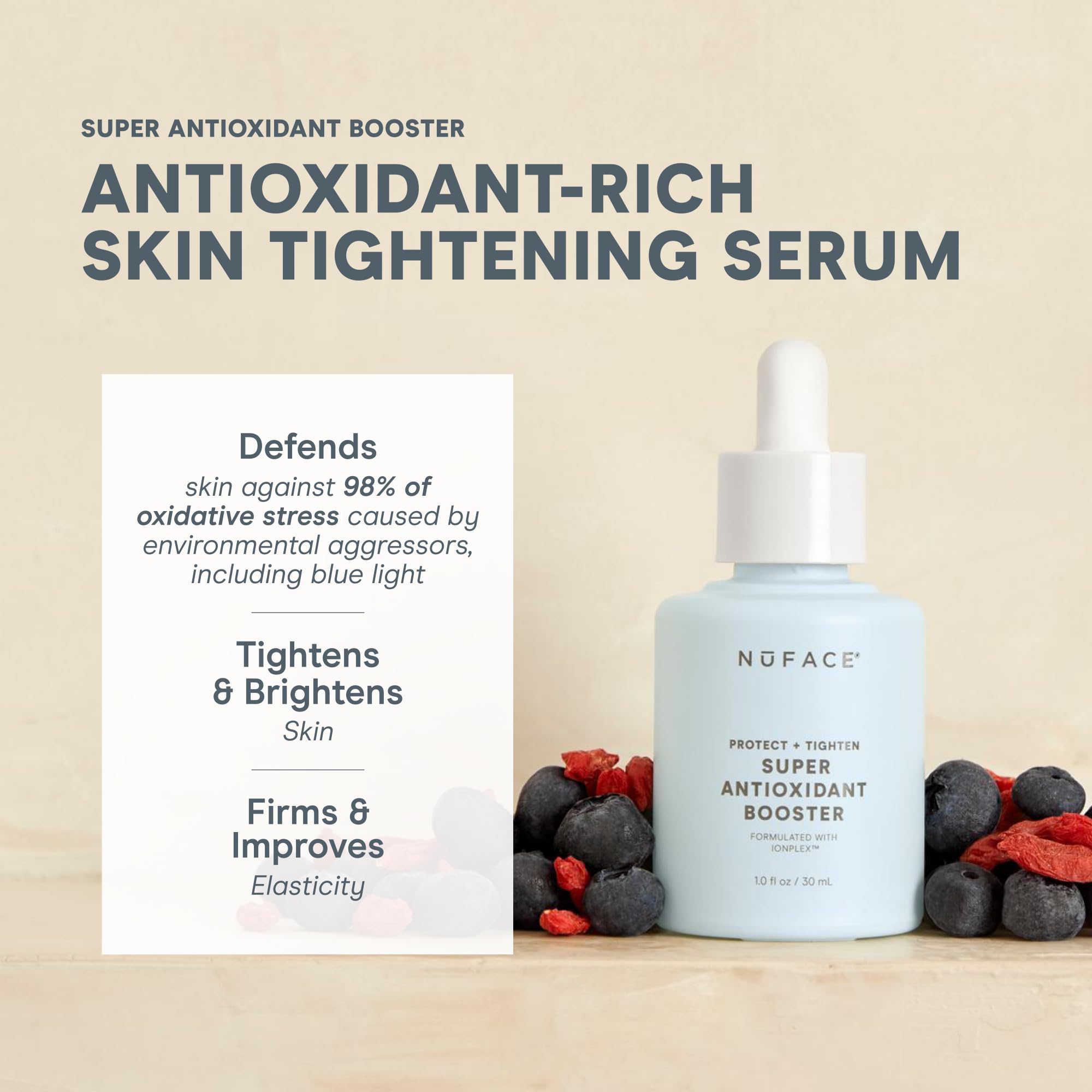 NuFACE Antioxidant Serum pump dispense demonstrates easy, precise application for daily protection