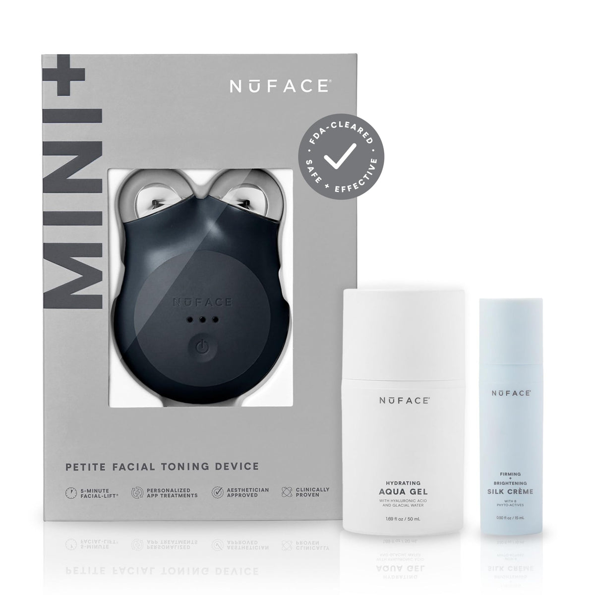 NuFACE MINI+ device front view for at-home facial contouring and lifting.