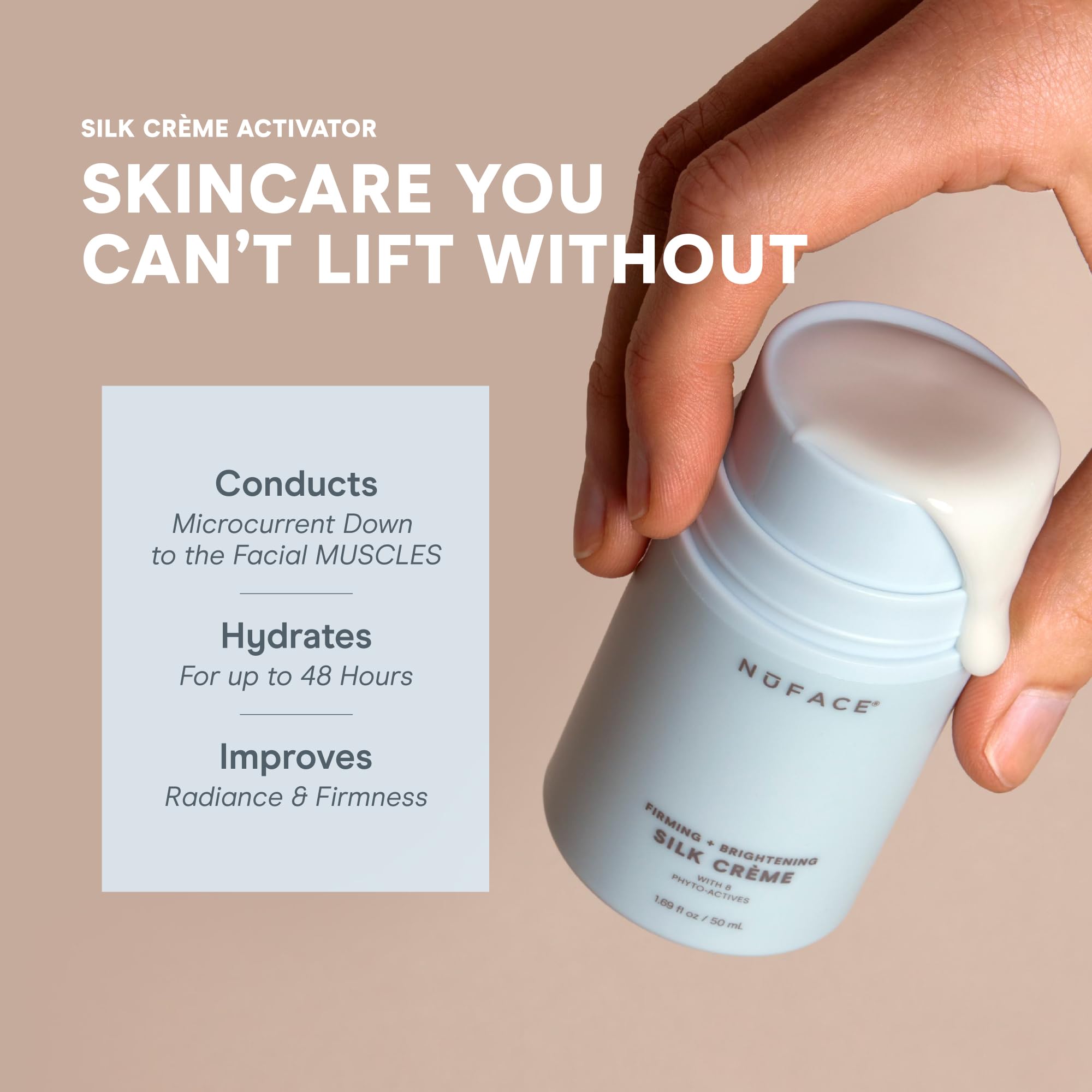 NuFACE Silk Creme Activator pump closeup for smooth microcurrent application