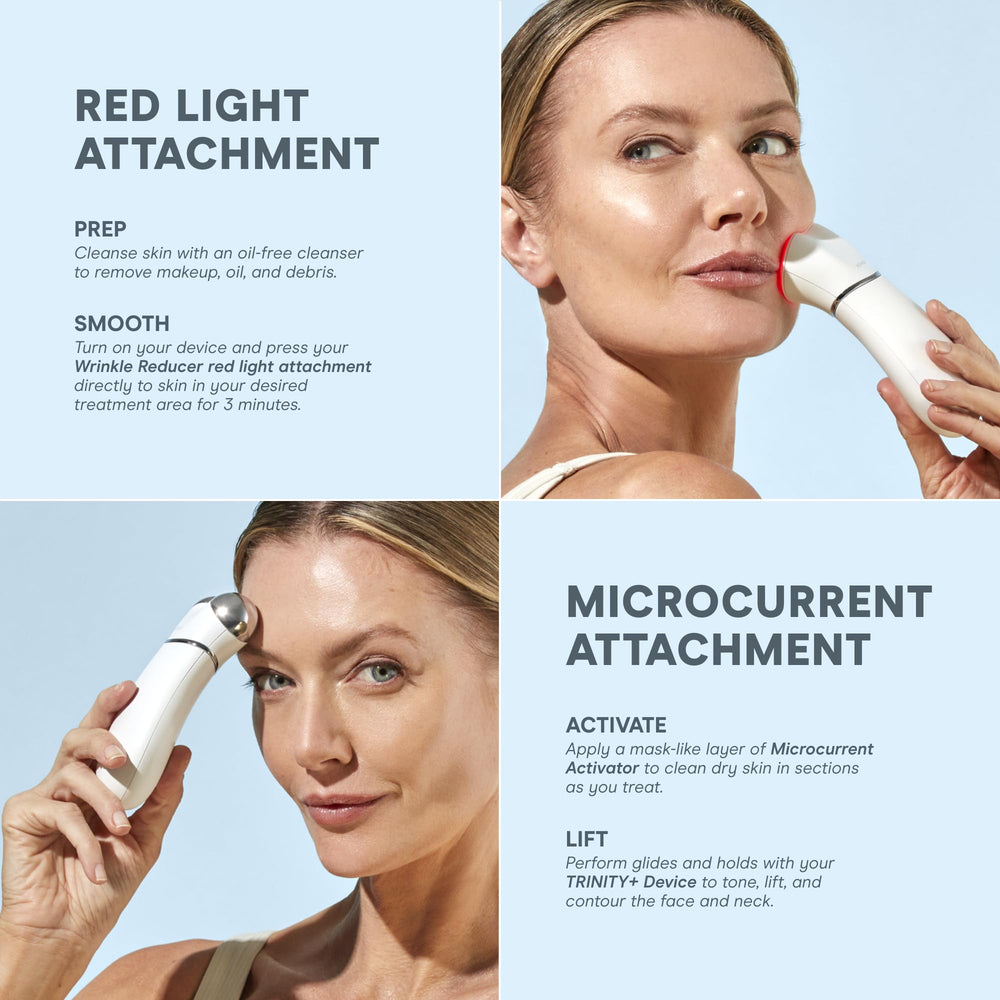 NuFACE Trinity+ microcurrent treatment in action with portable design.