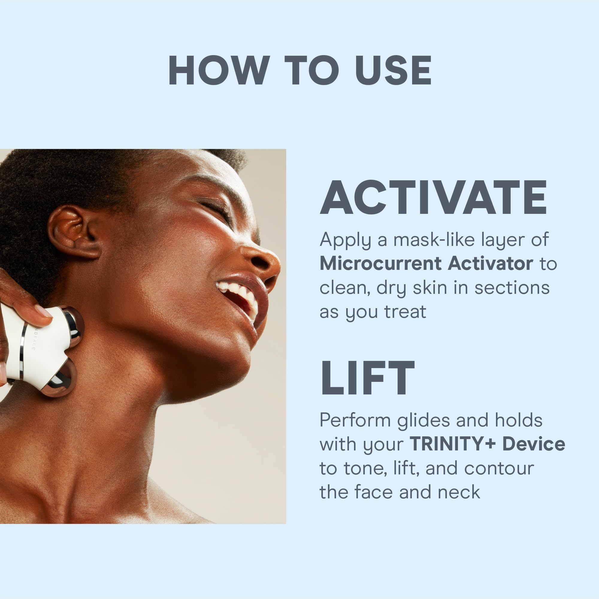 NuFACE Trinity+ neck tightening demonstration for a firmer jawline