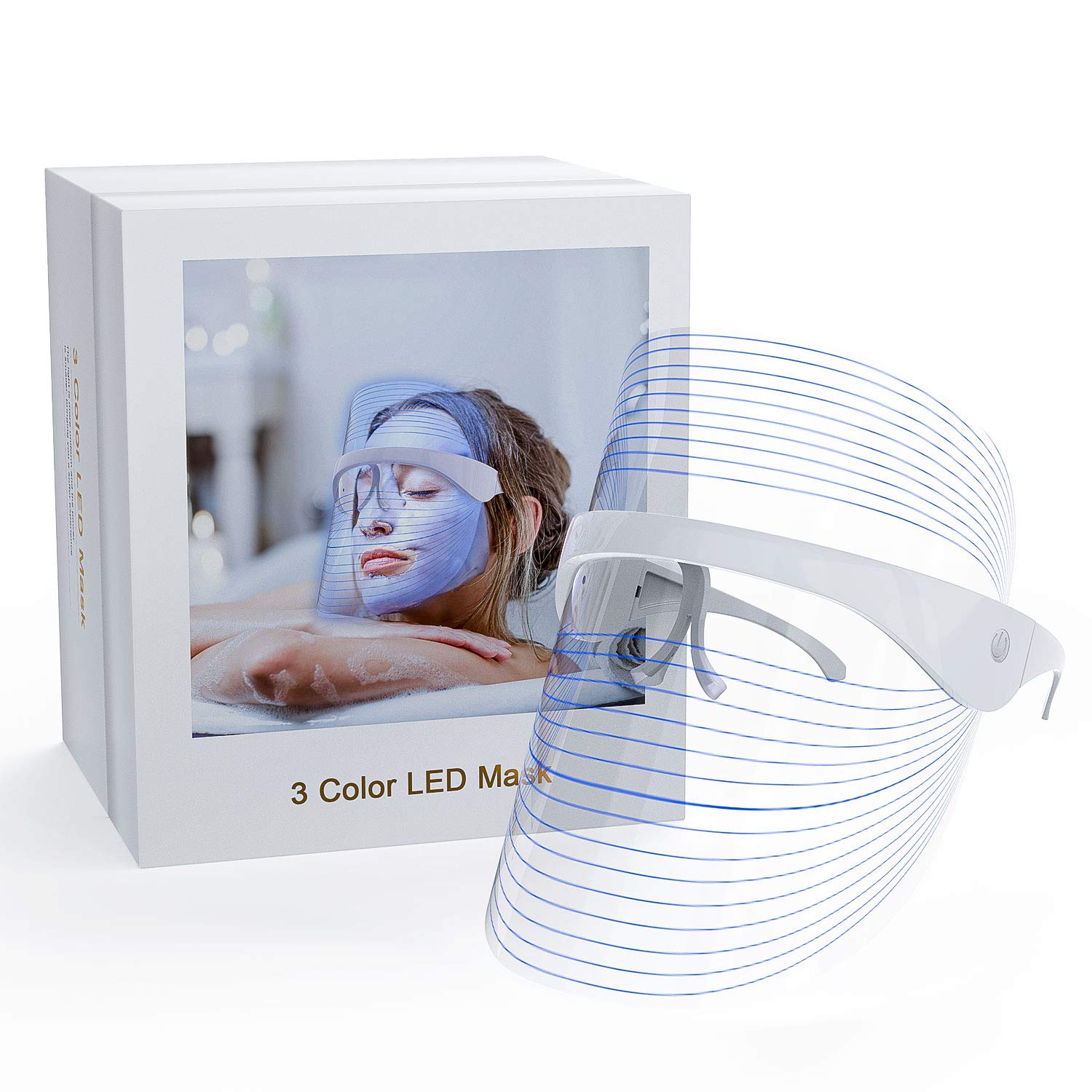 NUFR LED face mask emitting red light on the face for potential skin revitalization benefits