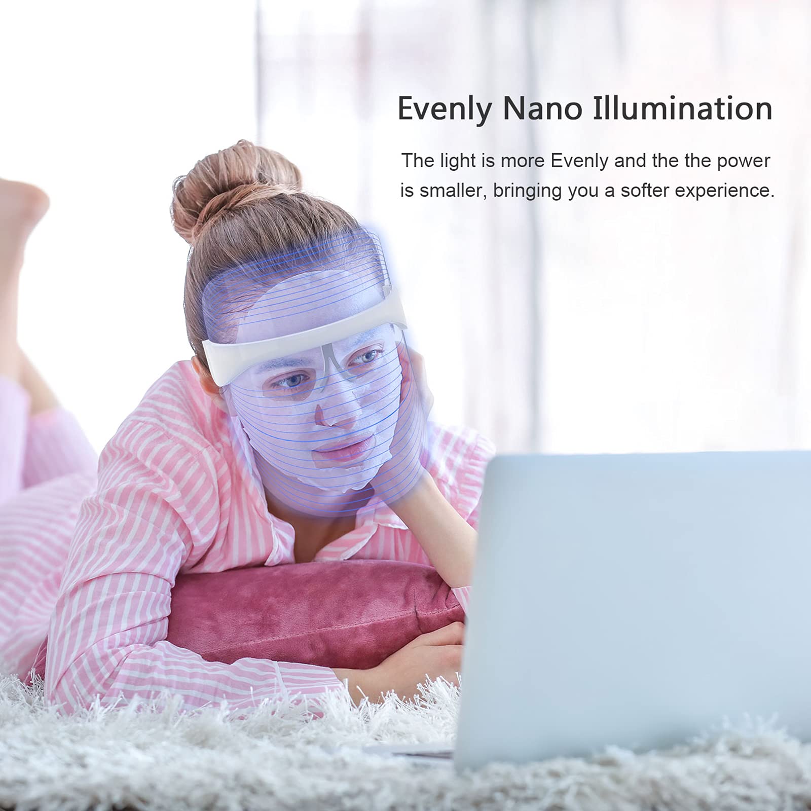 NUFR user wearing the LED face mask during a skincare session