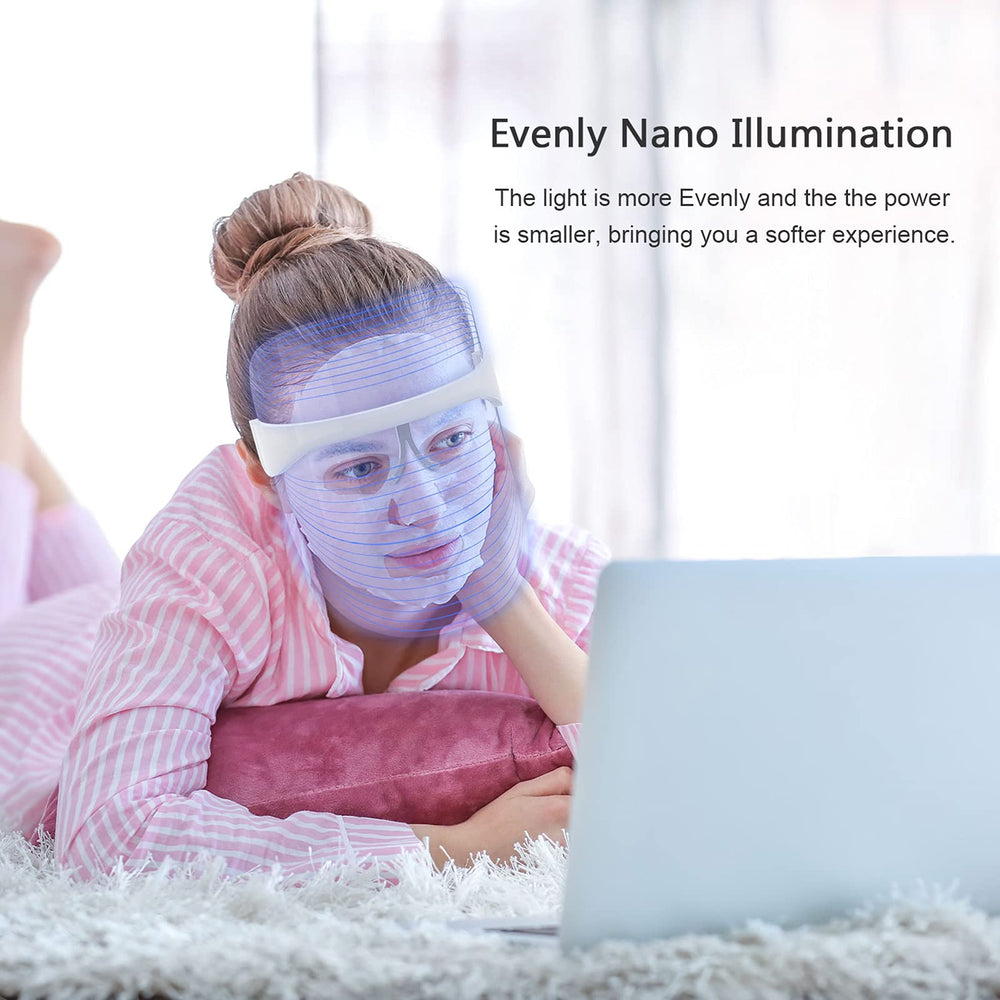 NUFR user wearing the LED face mask during a skincare session