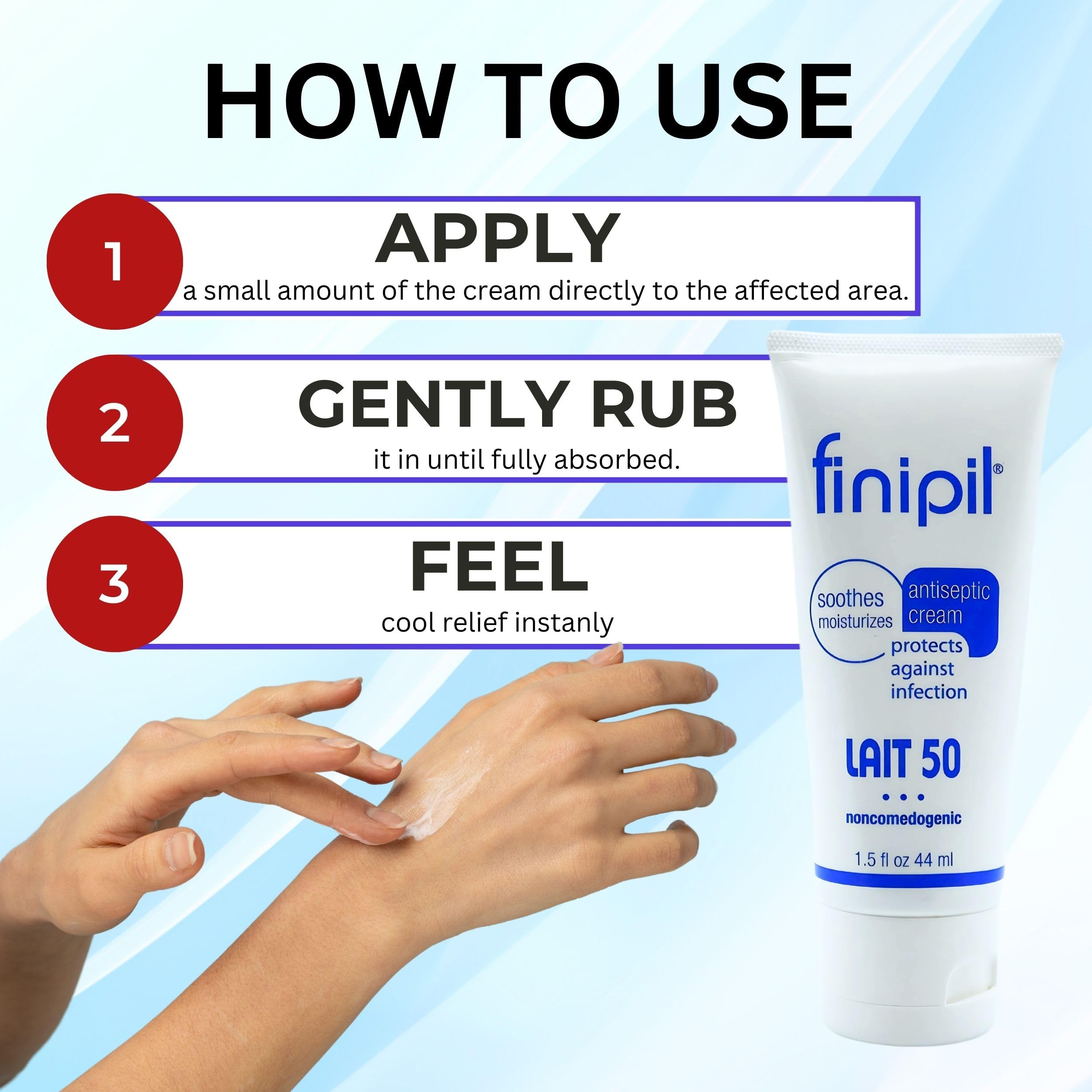 Nufree Finipil Lait soft-skin packaging suggests gentle protection after waxing.