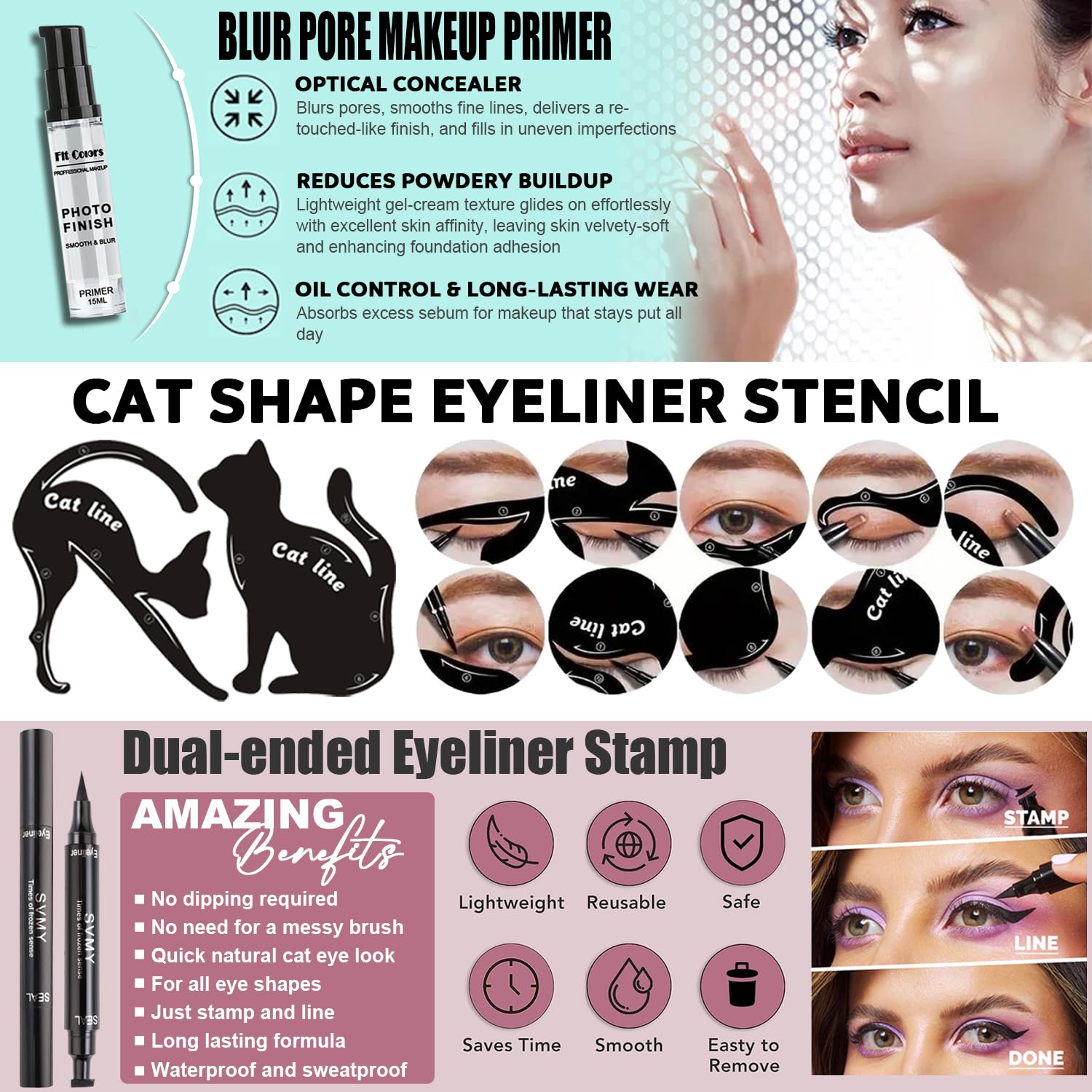 NUIBO All-in-One Makeup Kit eyeliner and mascara for precise definition.