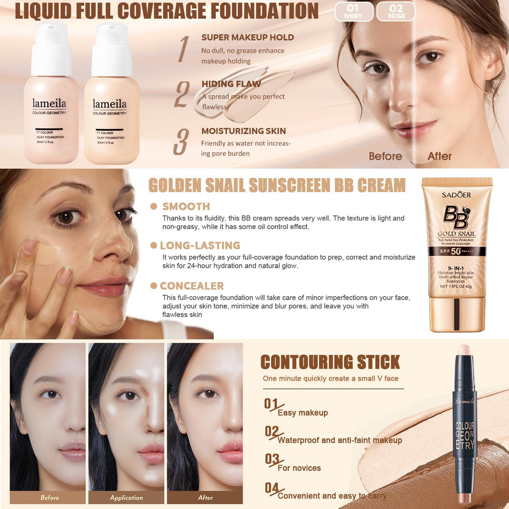 NUIBO All-in-One Makeup Kit lipsticks with long-lasting shade options.