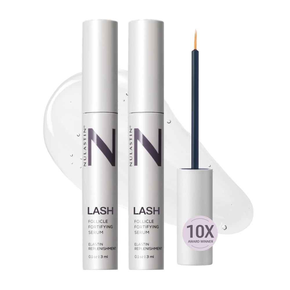NULASTIN lash serum bottle with sleek packaging for healthier-looking lashes.