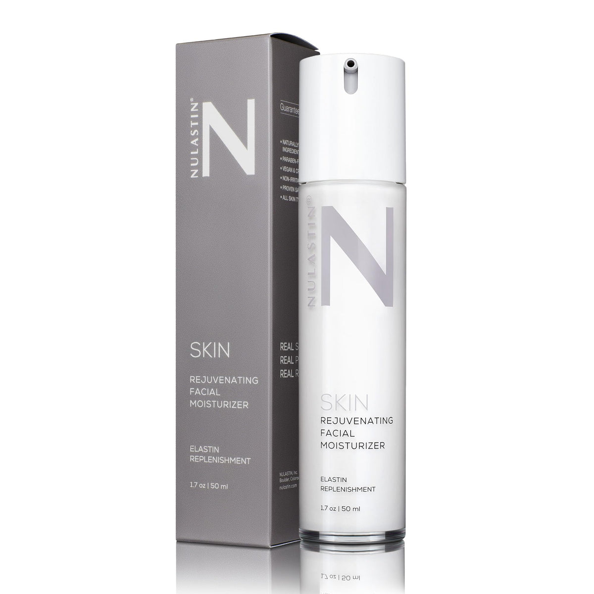 NULASTIN Hydrating Face Moisturizer bottle close-up highlighting Elastaplex for smoother skin.
