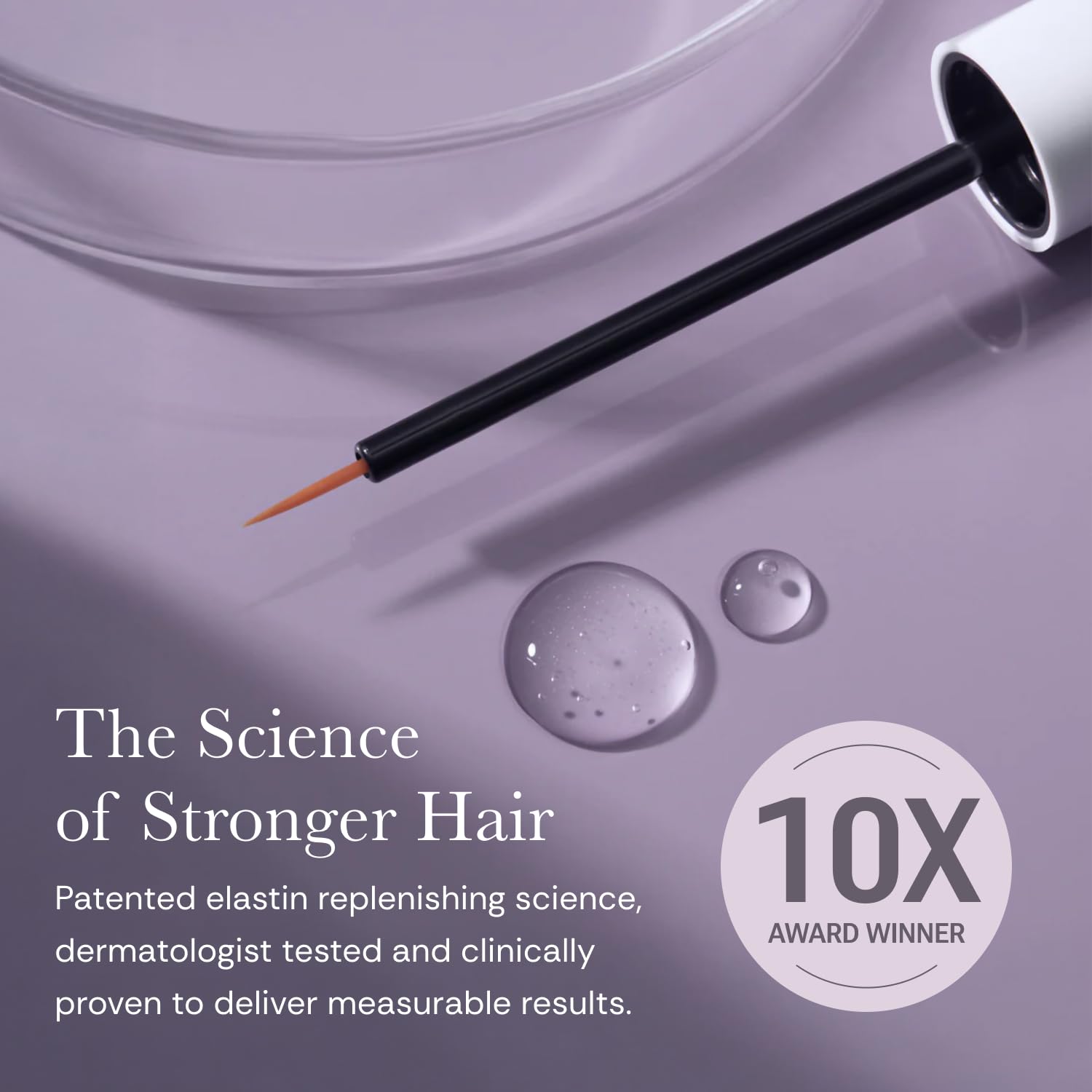 NULASTIN lash serum applicator applying a thin line to the upper lash base.