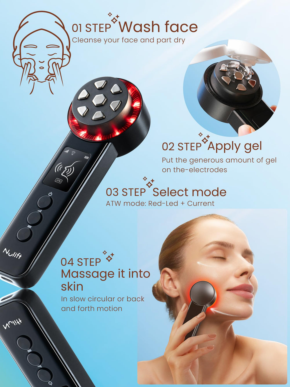 Nulift NL04 IAP ATW mode in use for collagen-friendly stimulation