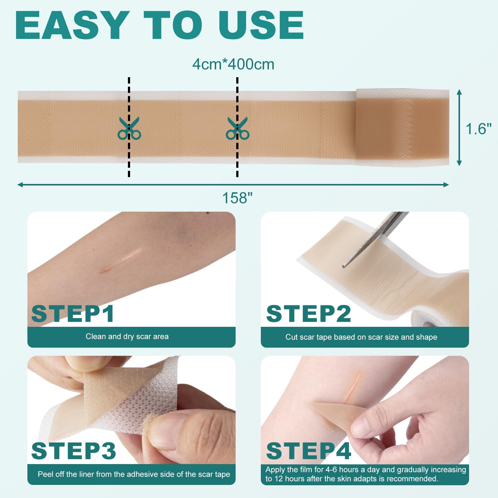 Nullam silicone scar sheets are latex-free and safe for all ages.