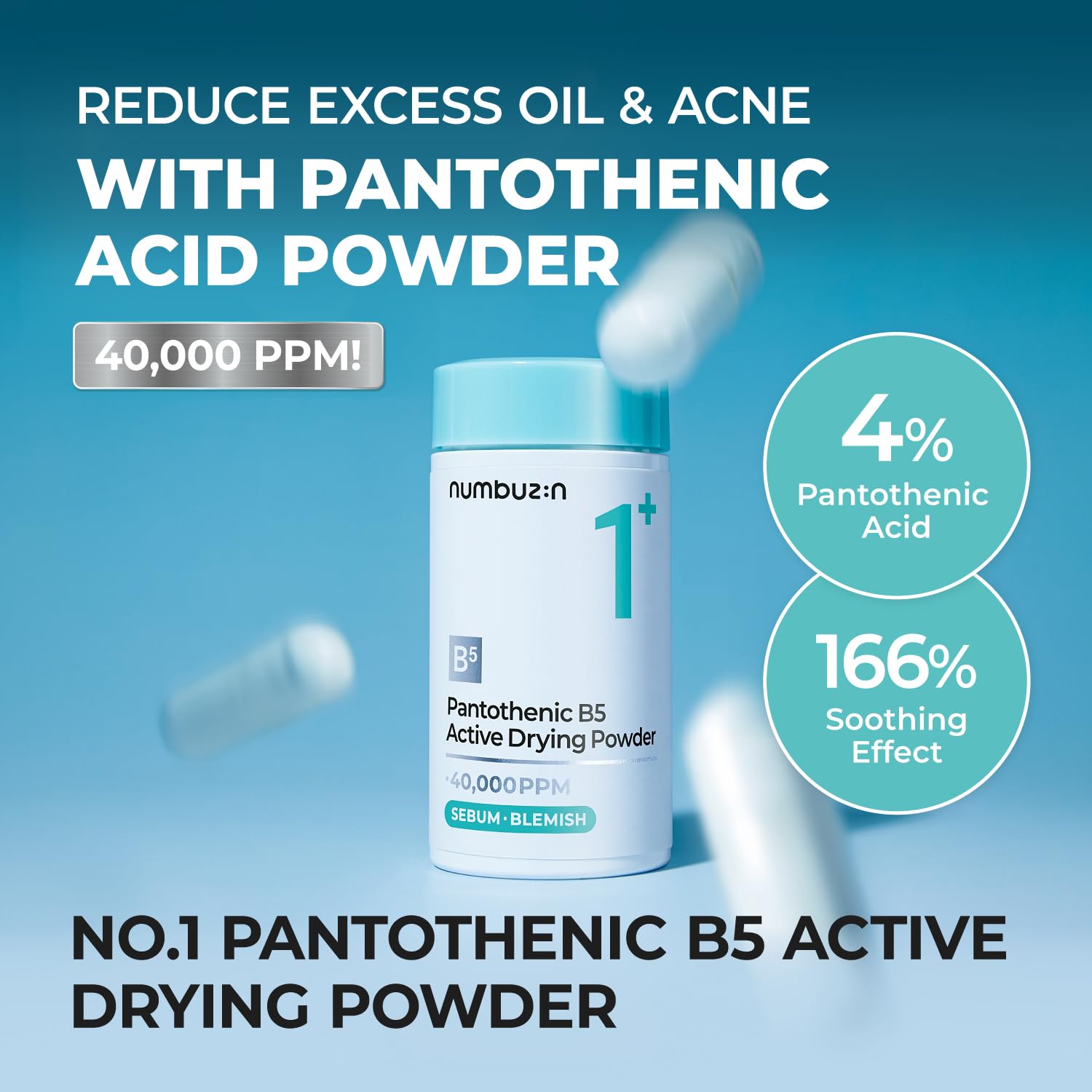 Numbuzin No.1 Pantothenic acid-rich formula emphasizes soothing, oil-regulating care.