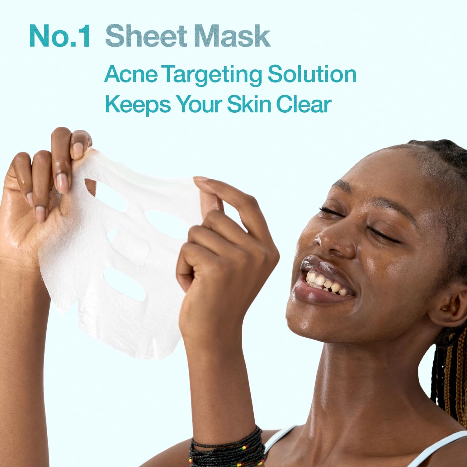 Numbuzin No.1 sheet mask on oily skin close-up signaling oil control potential.