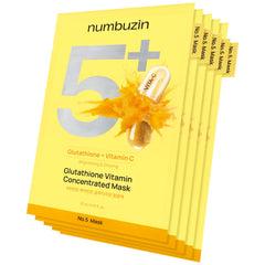 Numbuzin No.5 sheet mask box front showing premium packaging and glow