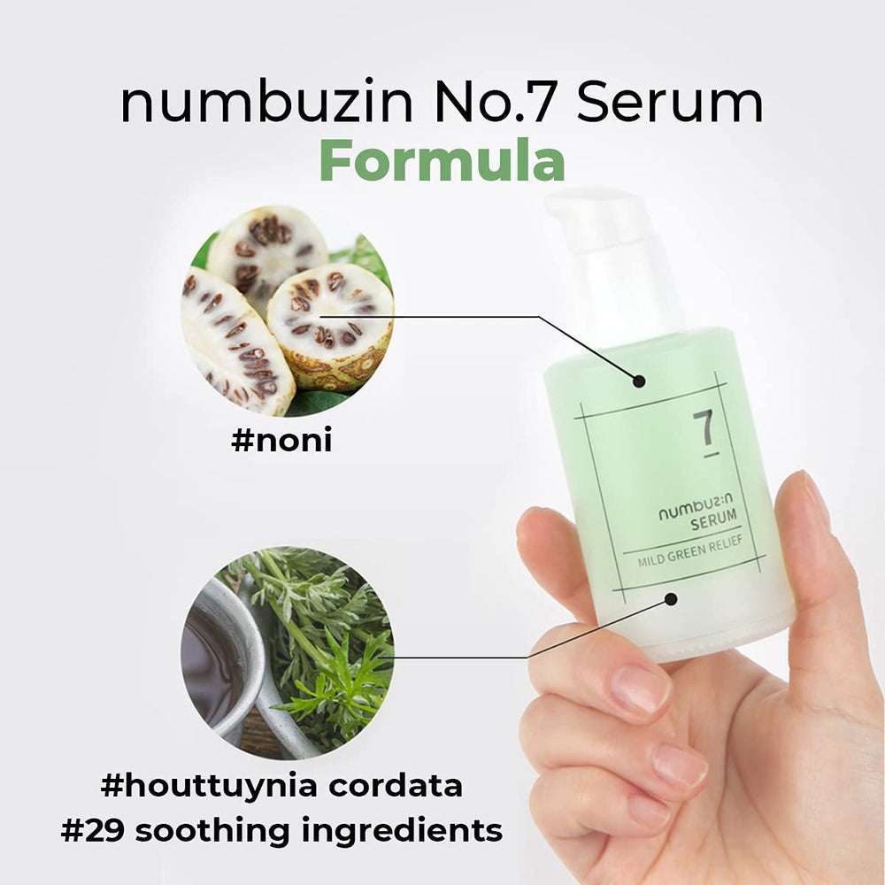 numbuzin No.7 serum mugwort extract illustration suggesting relief from irritation