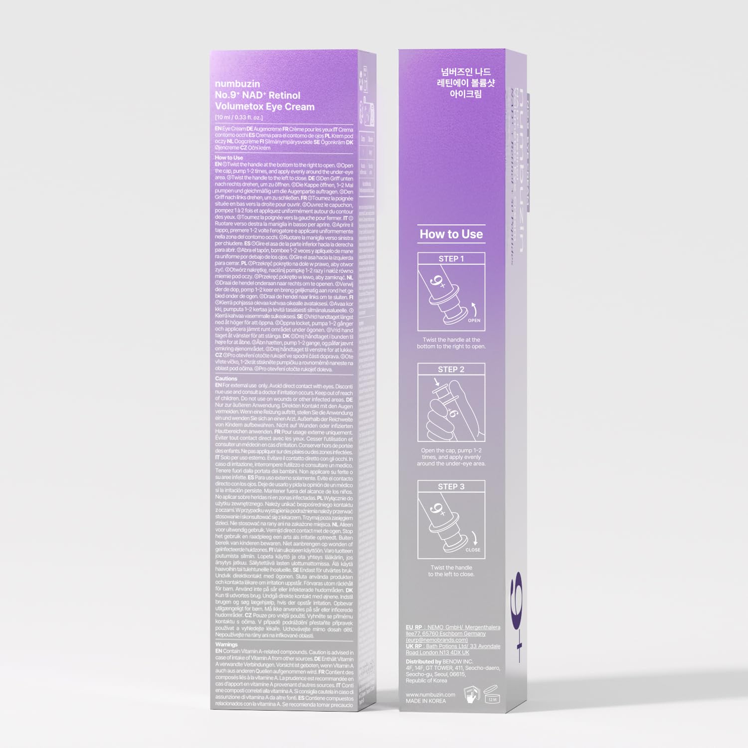 Numbuzin No.9 NAD+ Retinol Eye Cream hydrates skin under the eyes for a dewy finish.