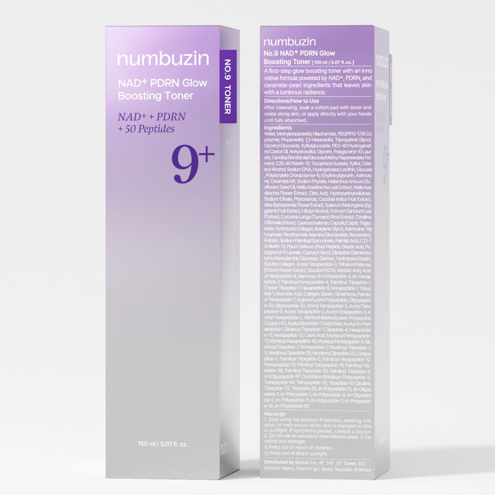 Numbuzin No.9 radiant skin after-application suggesting a glow boost.
