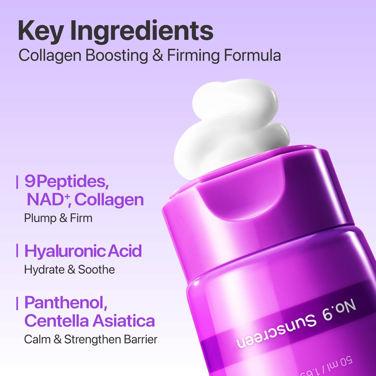 Numbuzin No.9 sunscreen ingredients NAD+ and peptides close-up