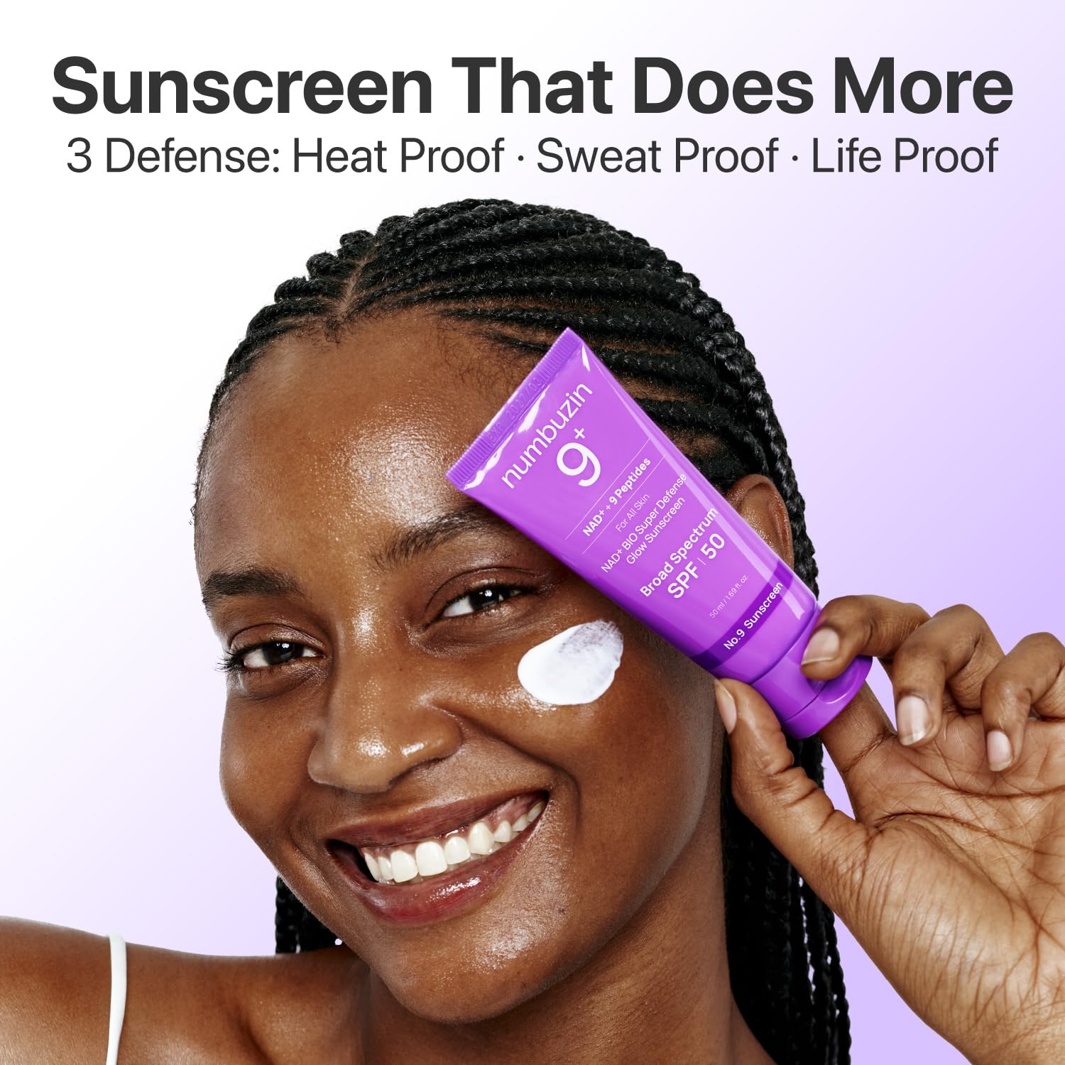 Numbuzin No.9 sunscreen layered under makeup for glow