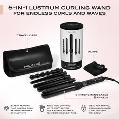 NuMe Lustrum reverse barrel for tighter roots and relaxed ends.