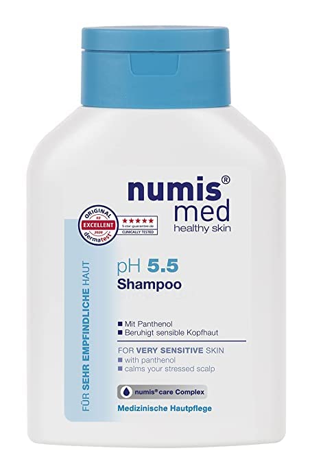 Numis Med pH5.5 daily cleanser bottle for sensitive scalp, gentle daily use.