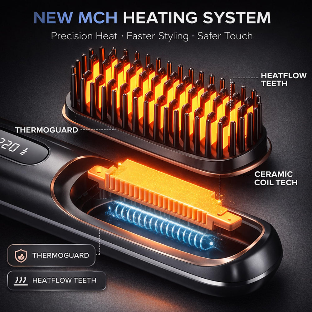 NUMOYA Go Brush Pro ceramic bristles reduce friction during styling.