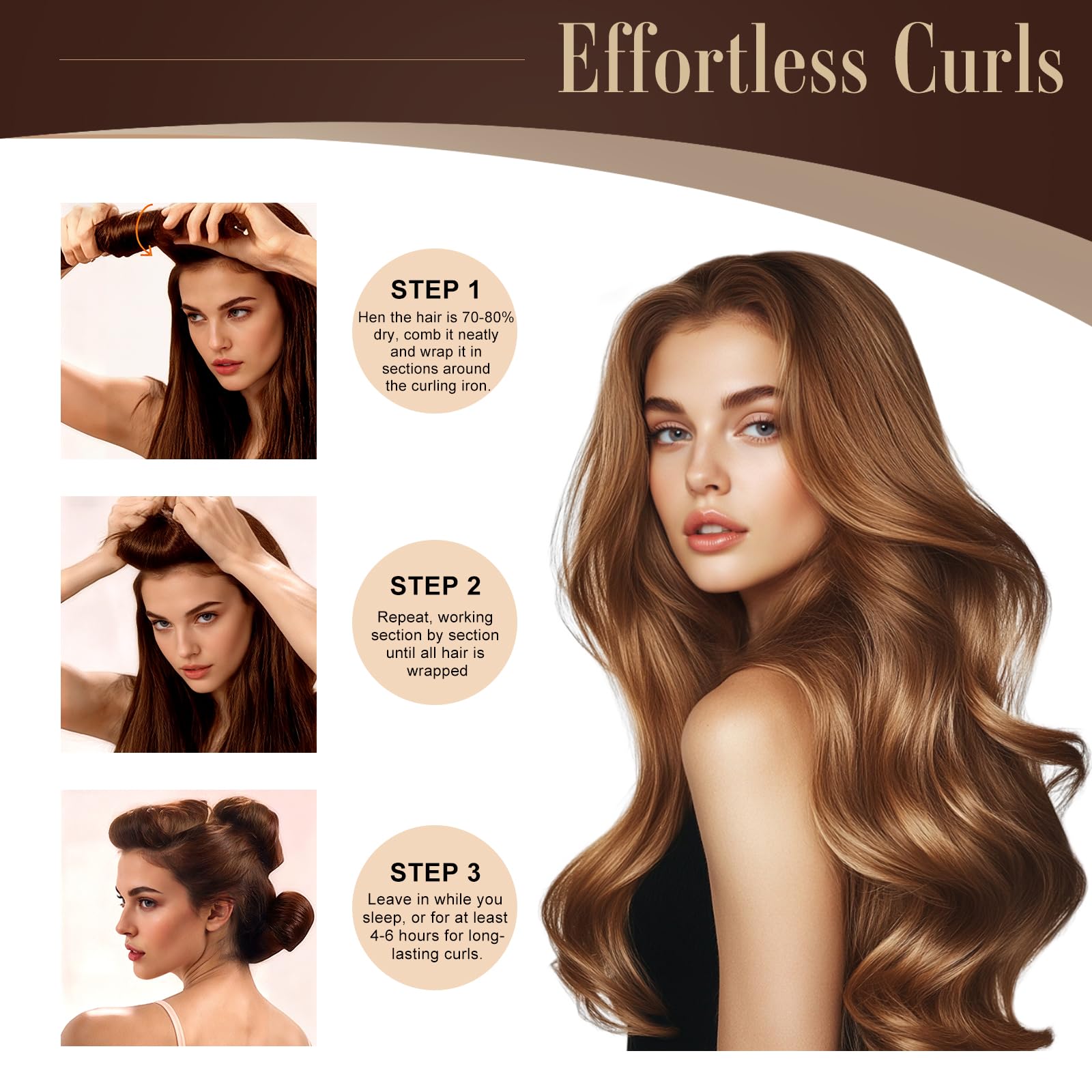 Nunflue silk scarf in use supports secure, heat-free hair shaping overnight.