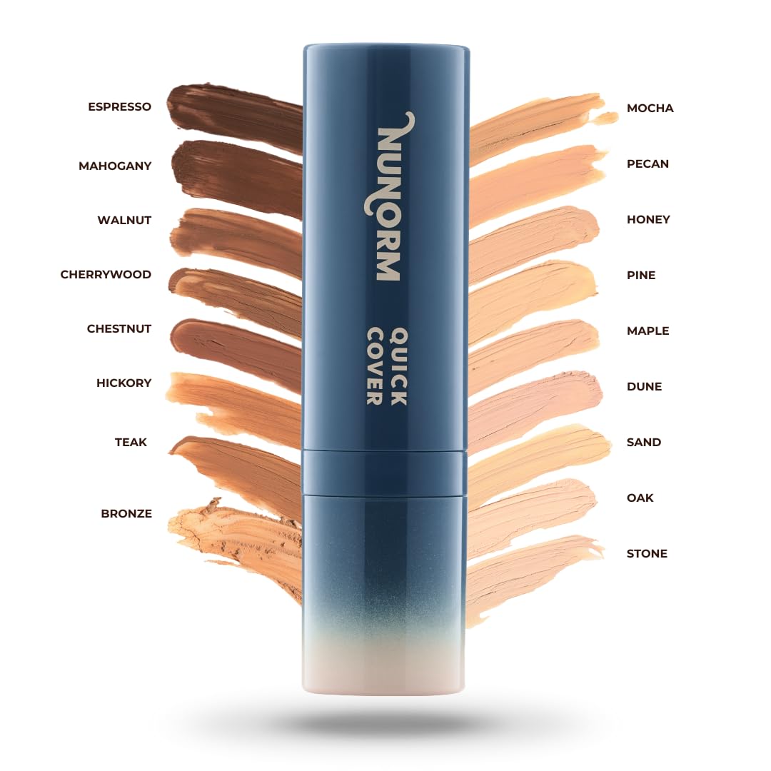 NuNorm concealer stick covering a blemish on skin
