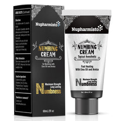 Nupharmco Numbing Cream Maximum Strength packaging showing sleek design for long-lasting comfort.