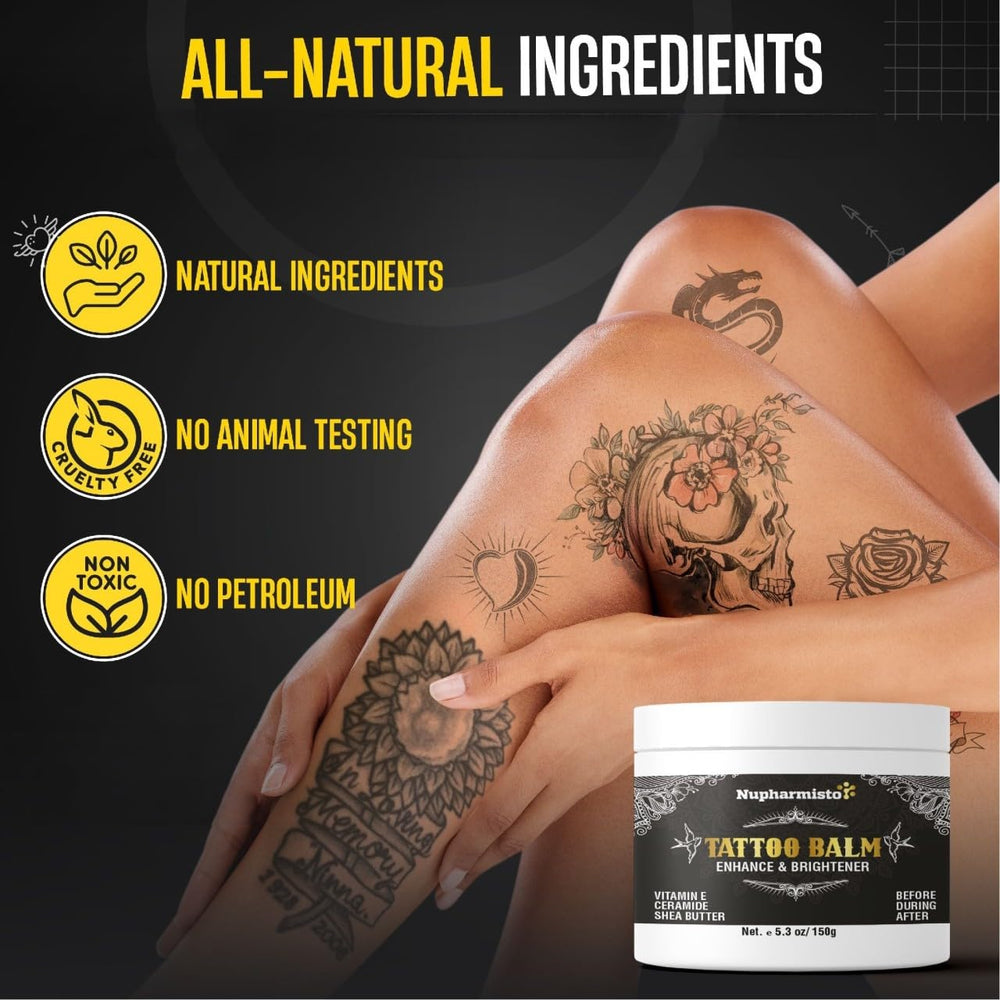 Nupharmisto balm vegan cruelty-free label emphasizes natural care.