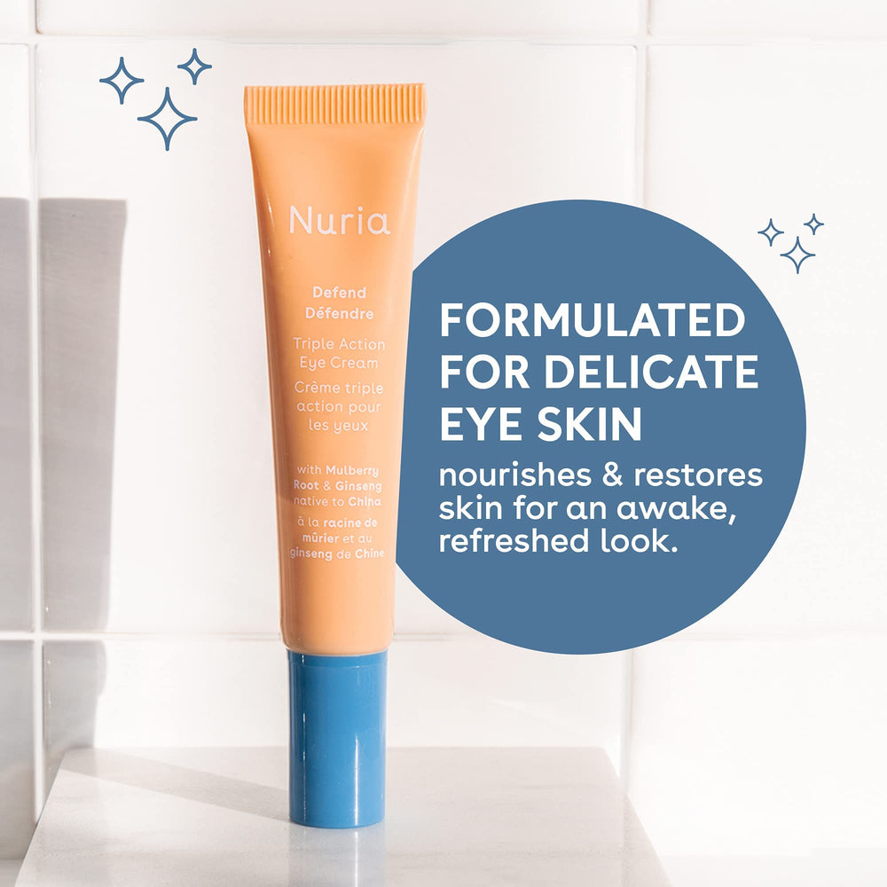 Nuria Defend eye cream jar closeup highlighting rich, nourishing formula for delicate skin