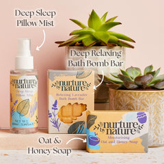 Nurture by Nature Bath Bomb Bar image promoting a luxurious, fragrant bath experience.