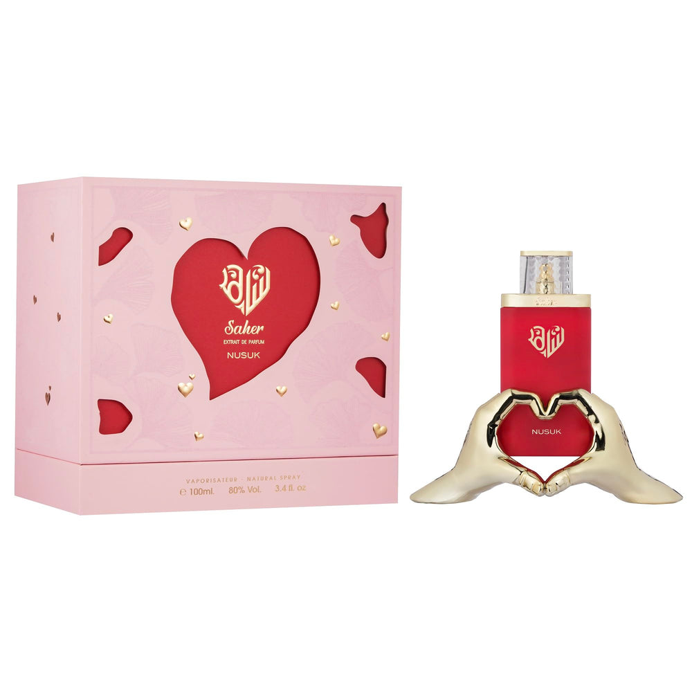 Nusuk Saher EDP close cap shot emphasizes premium bottle details.
