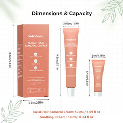 Nutraboost facial hair removal cream applied on upper lip for quick, gentle use.
