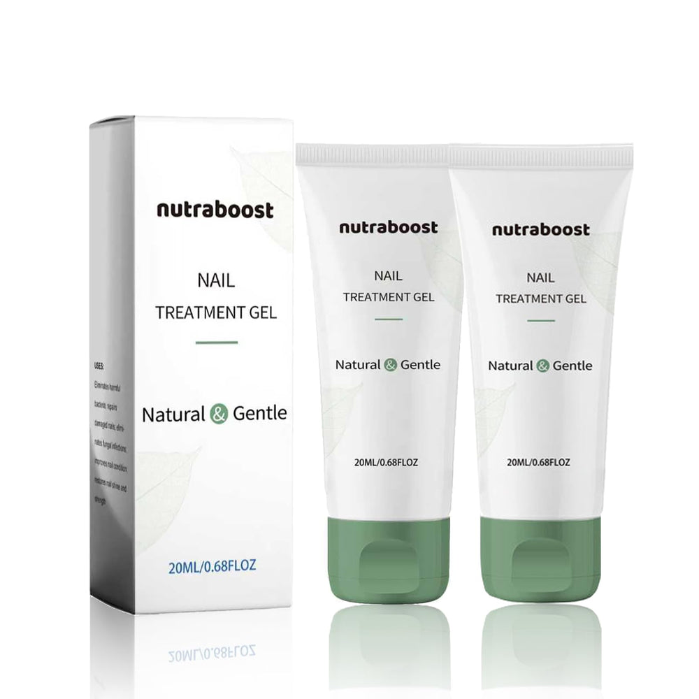 Nutraboost Nail Treatment Gel packaging, premium repair solution for nails and toes
