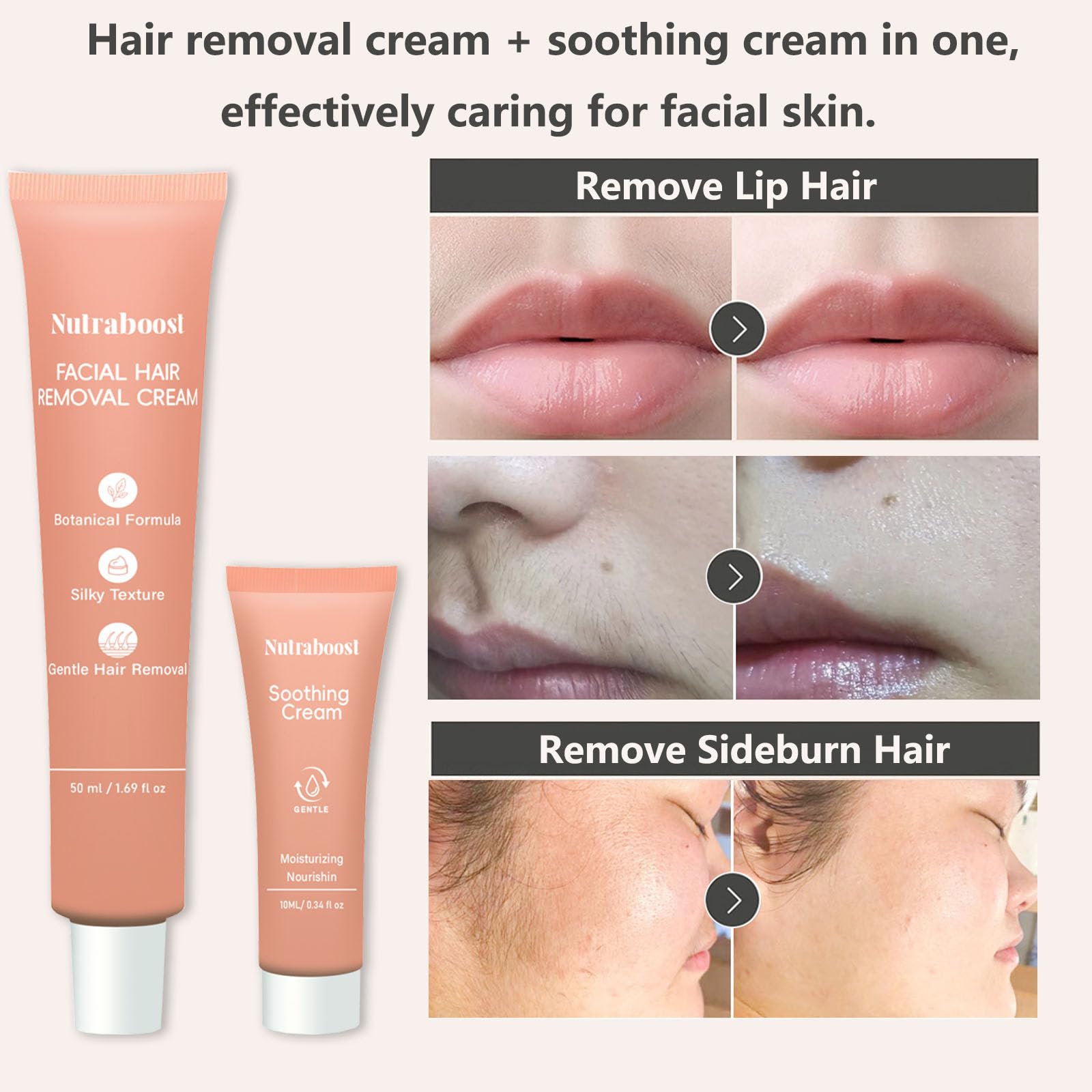 Nutraboost soothing cream close-up shows aloe vera and lavender.