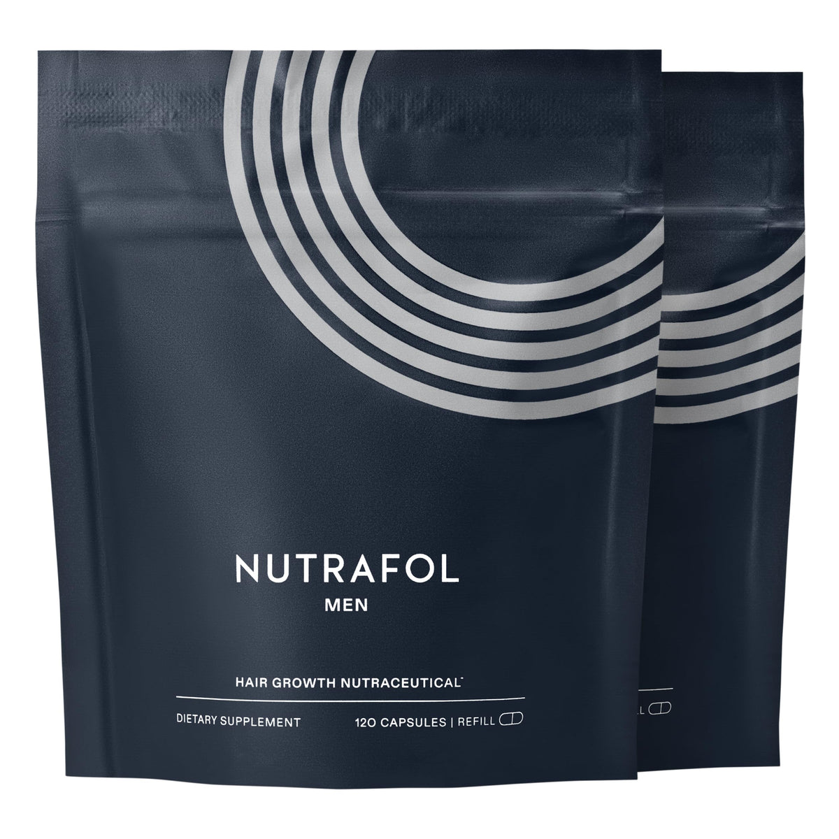 Nutrafol Men bottle front view; may support thicker hair over time.