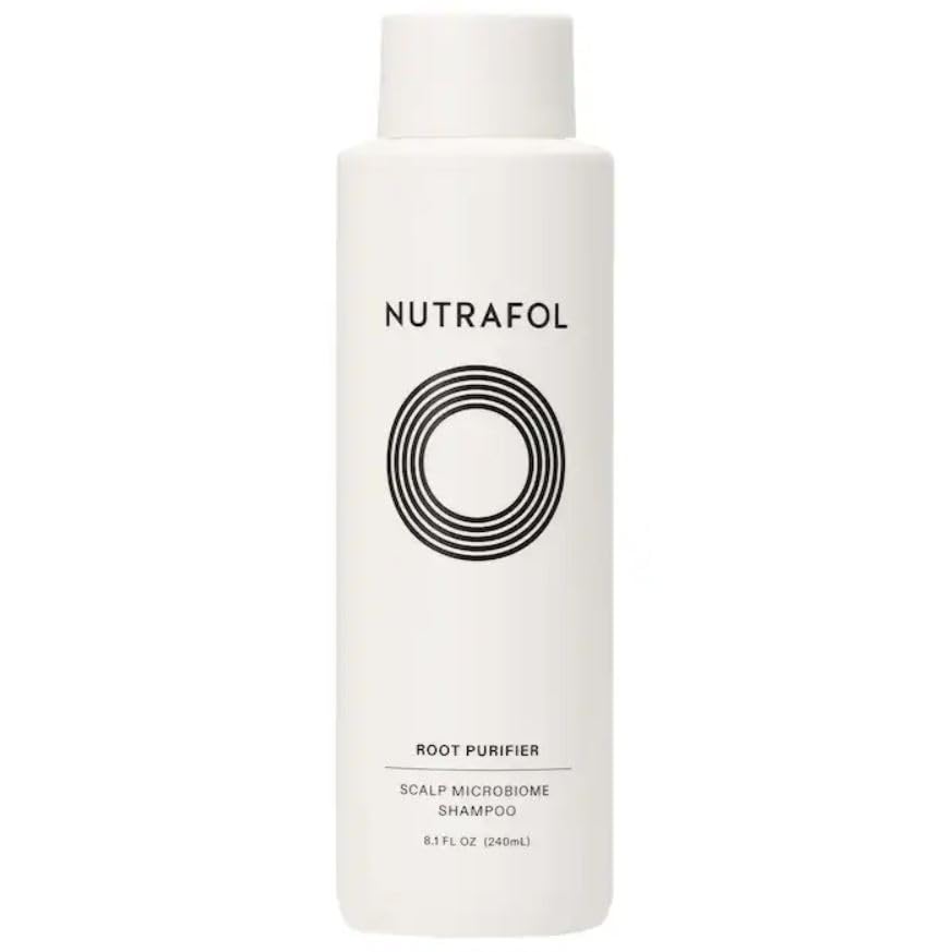 Nutrafol Root Purifier Shampoo bottle showing a hydrating cleanse for thinning hair