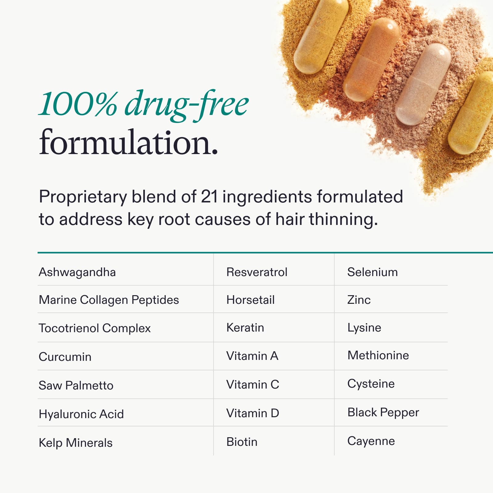 Tocotrienol complex in Nutrafol supports essential vitamins for hair vitality.