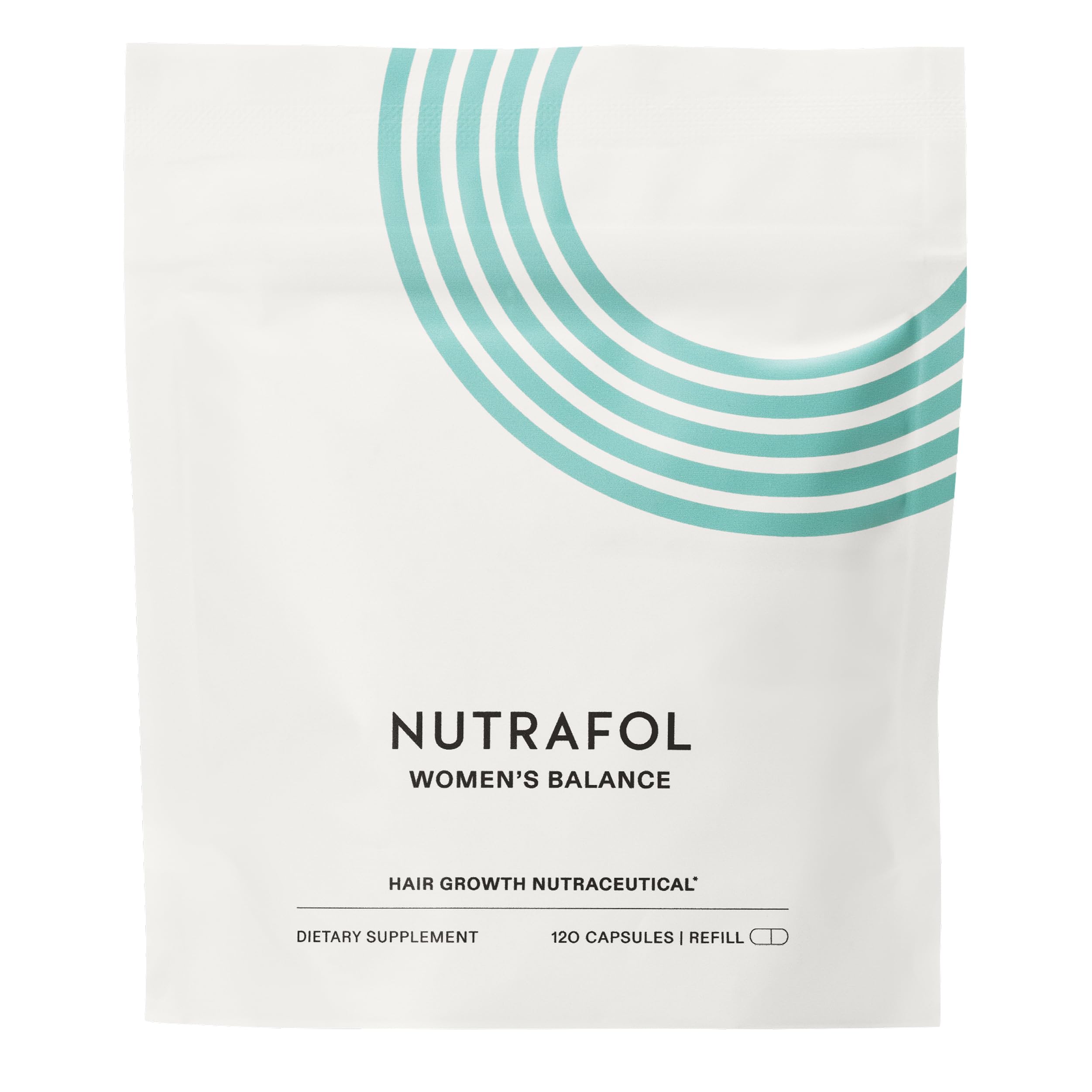 Nutrafol Women’s Balance refill pouch supports fuller-looking hair.