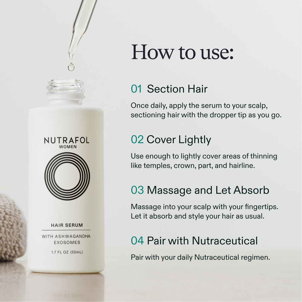 Nutrafol serum applied daily may support stronger-feeling hair