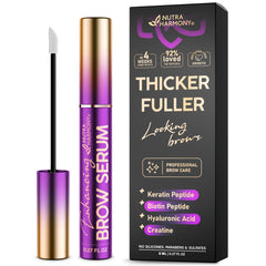 NutraHarmony brow serum bottle for daily growth support.